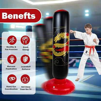 Larger Inflatable Punching Bag for Kids with Boxing Gloves,Tall 66 Inch Ninja Kids Inflatable Boxing Bag,Gifts for Boys & Girls Age 5-12 for Taekwondo,MMA and Practicing Karate