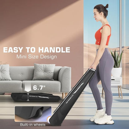 FUNMILY Smallest Walking Pad with 5% Incline, 2 in 1 Under Desk Treadmill for Home Office, 2.5 HP Mini Compact Walking Treadmill, Installation-Free/300lbs Weight Capacity/Unique Lighting Design