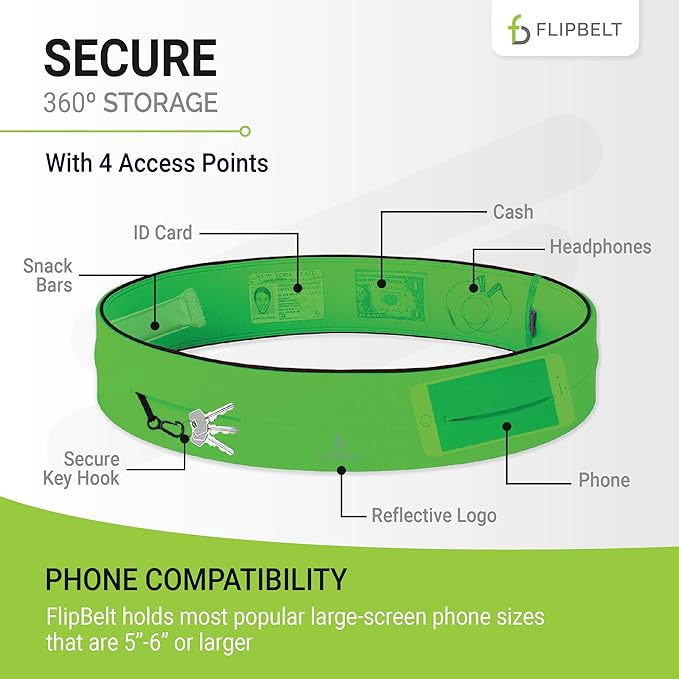 FlipBelt Classic Running Belt, Running Fanny Pack for Women and Men, USA Company