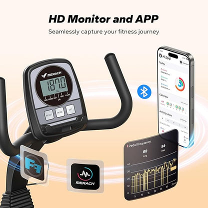 MERACH Recumbent Exercise Bikes for home, Light Commercial High-end Recumbent Bike for Seniors Adults, Magnetic Recumbent Exercise Bike with Smart Bluetooth and Exclusive App, LCD, Heart Rate Handle