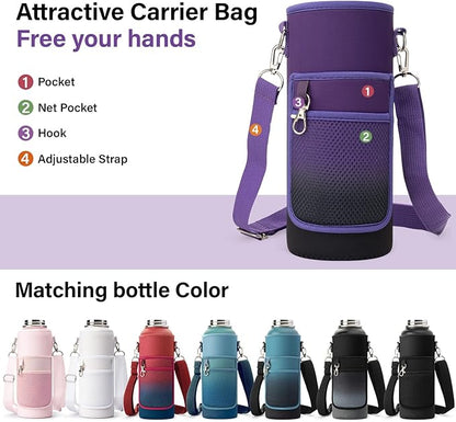 Insulated Water Bottle | Thickened Stainless Steel Vacuum Metal | Portable Sports Water Jug for Gym and Hiking with Straw, Carrier Bag, Handle Strap | BPA-Free 40 oz