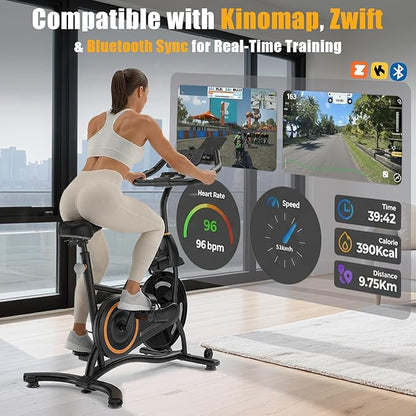 Hillhub Exercise Bike, Stationary Bikes for Home with Grip Pulse Sensor and Stepless Resistance Adjustment, Compact Indoor Cycling Bike with Tablet Mount, Compatible with Zwift & Kinomap