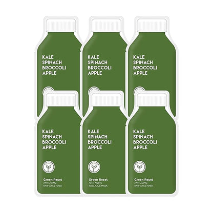 ESW Beauty Green Reset - Anti-Aging Raw Juice Face Mask (6-Pack) - Revitalizing with Kale, Spinach, Broccoli & Apple for Mature Skin - Boosts Collagen & Reduces Wrinkles