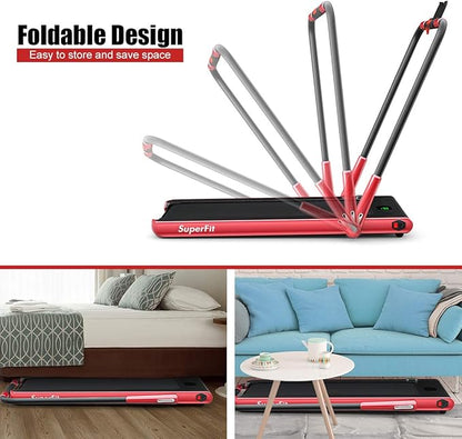 GYMAX Walking Pad, 2 in 1 Free Installation Under Desk Treadmill with Smart App, Remote Control & LED Display, 2.25HP Foldable Portable Compact Running Machine for Small Spaces Home Office