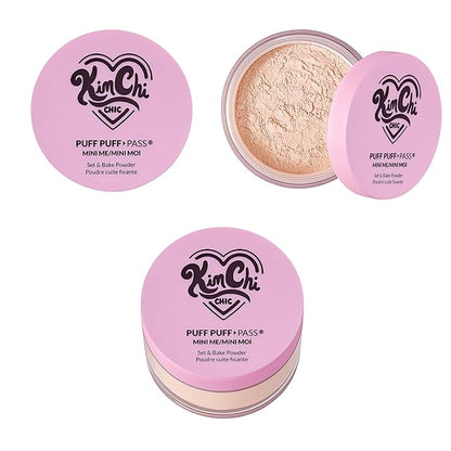 KimChi Chic Puff Puff Pass Mini Translucent Set of 3 - Lightweight Loose Setting Powder with Rice Powder & Vitamin E, Oil Absorbing for All-Day Wear, 5g