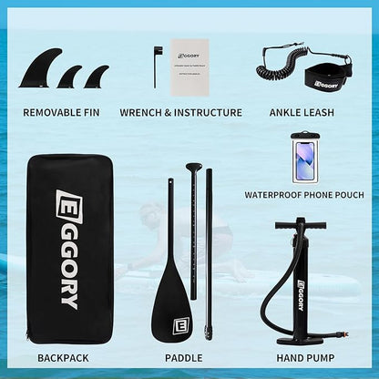 Inflatable Paddle Board,Stand Up Paddle Board Set, Extra Wide SUP Board with Removable Fin, Floating Paddle, Hand Pump, Waterproof Phone Pouch,Traveling Board