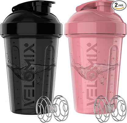 '-2 Pack- 20 oz Protein Shaker Bottles for Protein Mixes - 2x Wire Whisk | Leak Proof Shaker Cups for Protein Shakes and Pre Workout | Protein Shaker Bottle Pack | Protein Mixer Cup (Pink&Black)