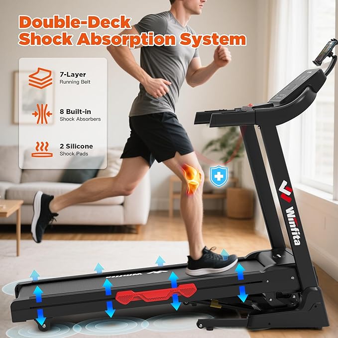 3.5HP Folding Treadmills for Home with Incline Optional, 300 lbs Capacity, 8.0MPH Speed, 17'' Wide Belt, App, Bluetooth Connection, 64 Programs, USB Charging Port, BMI Detector for Home Use