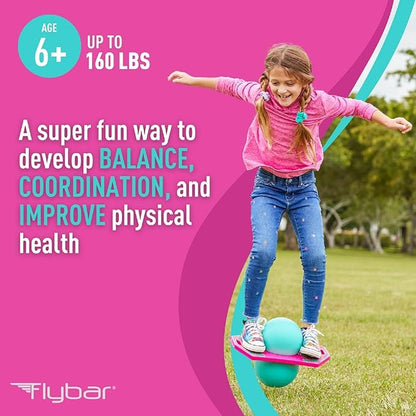 Flybar Pogo Trick Ball for Kids, Bounce Board for Boys and Girls Ages 6+, Up to 160 lbs, Includes Pump, Easy to Carry Handle, Durable Plastic Deck Indoor, Outdoor Toy Pogo Jumper,