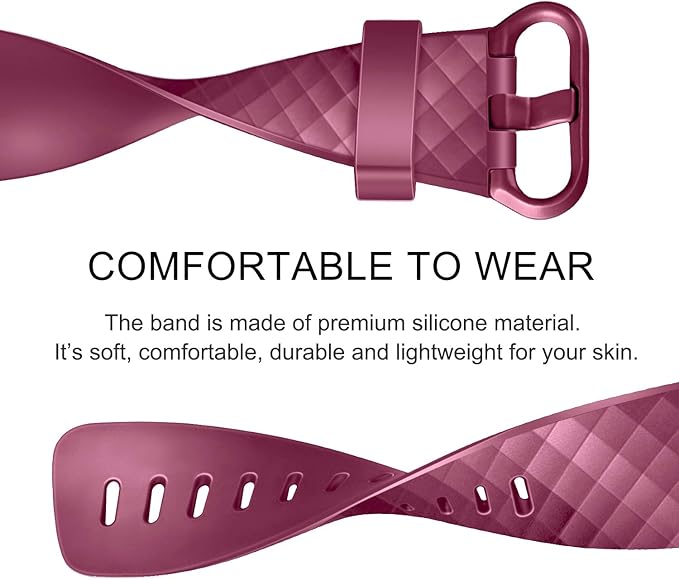 PACK 3 Silicone Bands for Fitbit Charge 4 / Fitbit Charge 3 / Charge 3 SE Replacement Wristbands for Women Men Small Large(Without Tracker) (Small: for 5.5"-7.1"wrists, Black+Navy Blue+Wine Red)