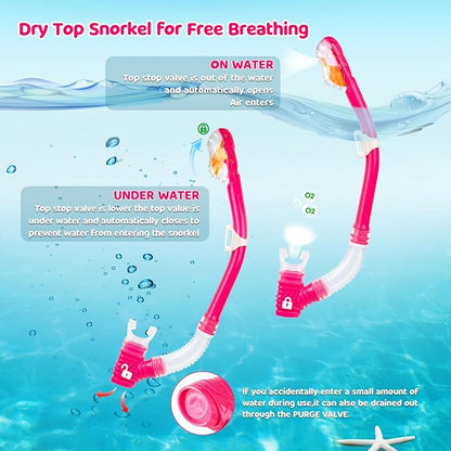 Dry Snorkel for Kids, Ultimate Snorkel Tube for Snorkeling, Freediving & Swimming, Easy-Breath Technology, Top-Mounted Dry Valve & Food-Grade Silicone Mouthpiece