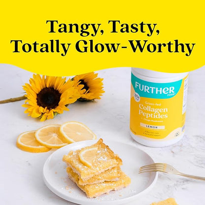 Further Food Lemon Collagen Peptides Powder, Grass-Fed Pasture-Raised Hydrolyzed Type 1 & 3 Protein, Gut Health + Joint, Hair, Skin, Nails, Paleo Keto Sugar-Free 10.50 oz