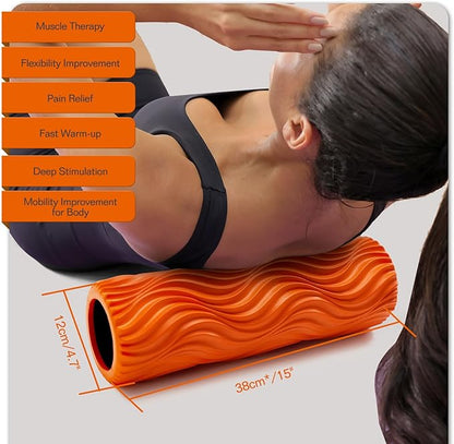 Foam Roller,High Density 15" Foam Roller, Wave Textured Massage Back Roller for Deep Muscle Massage Pilates Yoga,Fitness Exercise Roller for Whole Body Release(Orange)