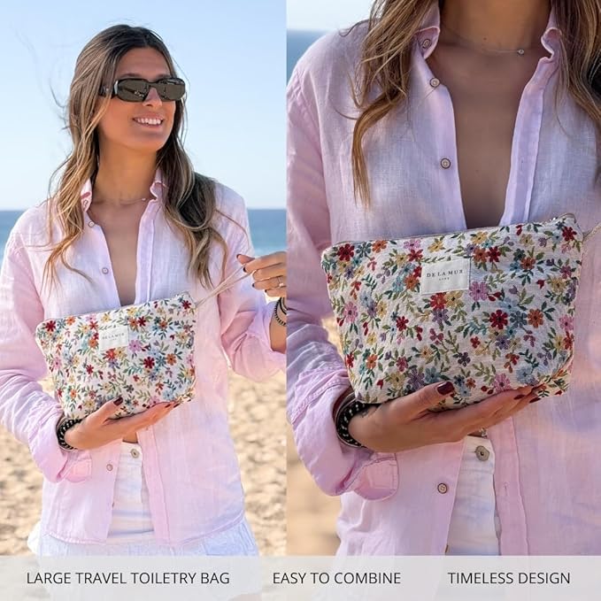 Large Travel Toiletry Bag for Women – Boho Makeup Bag Made in Spain – Floral Toiletries Organizer – Cruise, Beach & Road Trip Essentials – Gifts for Women (Multicolor Floral - BLUM, X-Large)