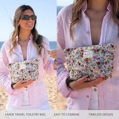 Large Travel Toiletry Bag for Women – Boho Makeup Bag Made in Spain – Floral Toiletries Organizer – Cruise, Beach & Road Trip Essentials – Gifts for Women (Multicolor Floral - BLUM, X-Large)