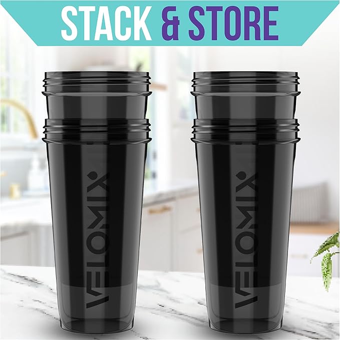 '-4 PACK- 28 oz Protein Shaker Bottle for Protein Mixes - 4x Wire Whisk | Leak Proof Shaker Cups for Protein Shakes | Protein Shaker Bottle Pack | Protein Shake Cup(All in Black)