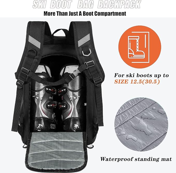 KEOFID 50L Ski Boot Bag Backpack, Waterproof Ski Bag, Travel Backpack for Ski Helmet, Snowboard