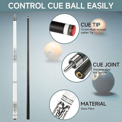 HomeSeason Glass Fiber Pool Cue 58" Professional Pool Stick 12.7mm 4-Layer Tip Low Deflection Cue Stick, 3 * 8/8Joint Pin, Ultra-Smooth, Billiard Cue Sticks