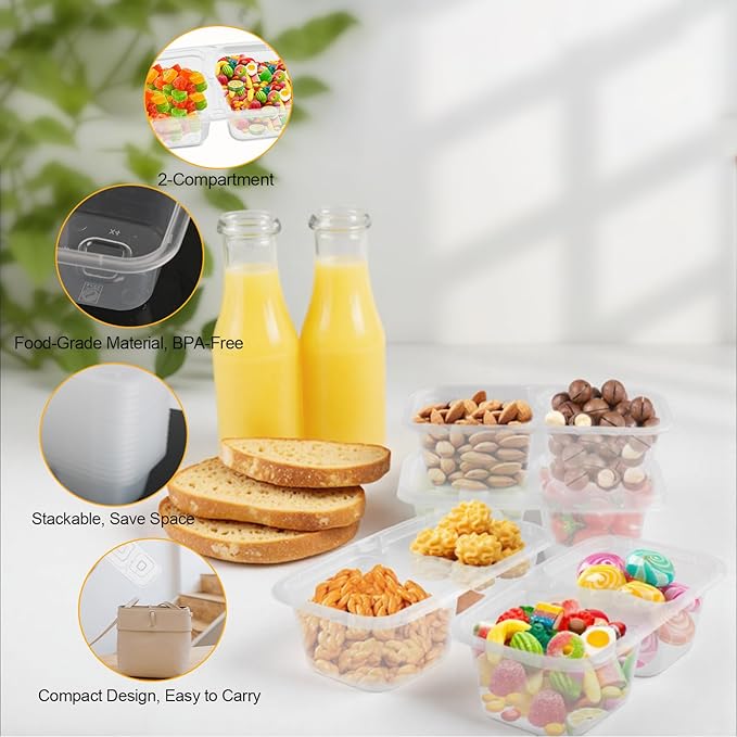 20PCS Reusable Snack Containers with Lids, Portion Control Sauce Cups for Meal Prep, Bento Box Dips & Condiments, Leak-Resistant, Stackable, Dishwasher Safe, for Kids & Adults