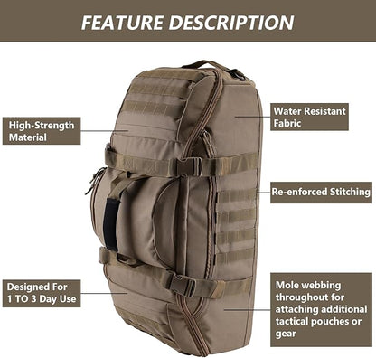 55L Large Duffle Bag, 3-in-1 Tactical Backpack MOLLE Pack for Gym, Sports, Outdoor, Coyote