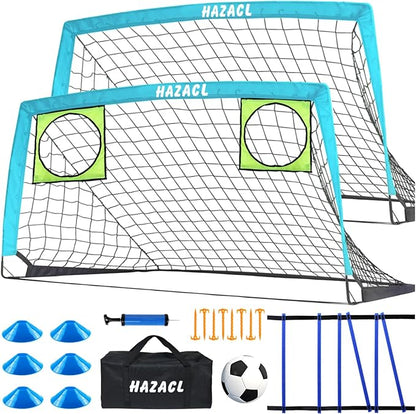Kids Soccer Goal for Backyard, 6x4 9x5 FT Portable Soccer Nets Pop Up with Ball, Agility Ladder, Cones, Target & Carry Bag for Toddler Youth Outdoor Indoor Training Practice Sports Games Play