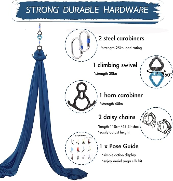 Aerial Silks Yoga Swing Set - 9/11 Yards Aerial Yoga Hammock Kit Anti-Gravity Flying for Fitness, Low/Non Stretch Nylon Tricot Fabric Hardware Included for Dance