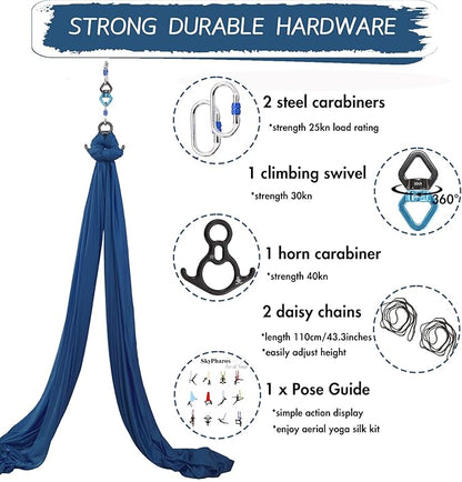 Aerial Silks Yoga Swing Set - 9/11 Yards Aerial Yoga Hammock Kit Anti-Gravity Flying for Fitness, Low/Non Stretch Nylon Tricot Fabric Hardware Included for Dance
