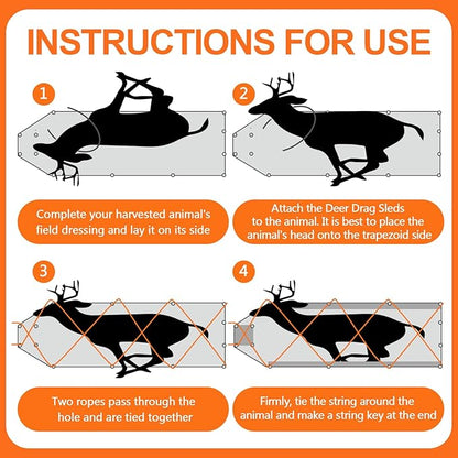 2 Pcs Deer Drag Sleds Deer Sled Game Hauler with 2 Pcs Heavy Duty Drag Strap for Duck Hunting Ice Fishing Accessories Rope Pulling Harness for Hunting Gift