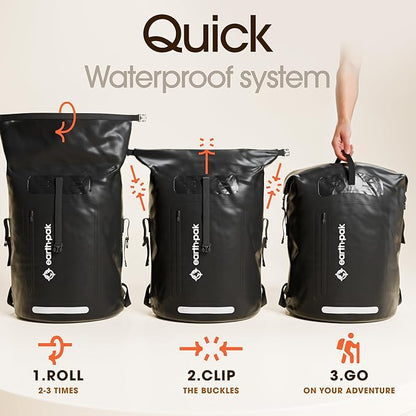 Earth Pak Waterproof Backpack - Heavy Duty Hiking Backpack - Roll-Top Closure Bag - Cushioned Dry Bag Waterproof Phone Case