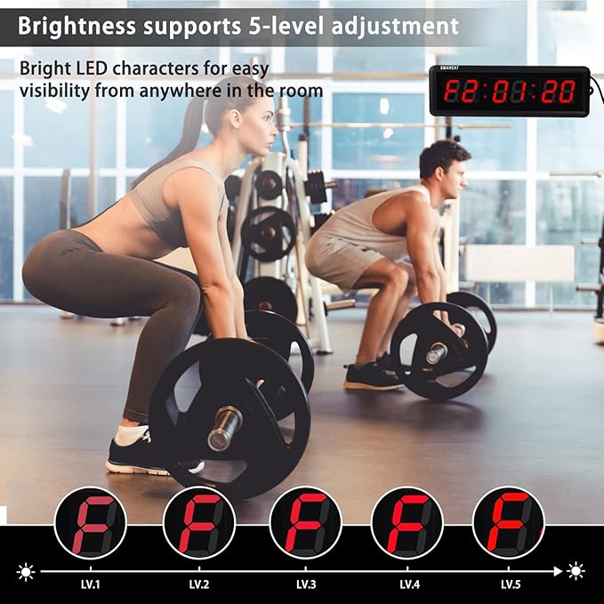 Fitness Timer with Stopwatch Button, Suitable for School/exam/Home Exercise/Gym/Gym SMAHEAT Electronic Fitness Timer (1.5 inch six-Digit All-red)