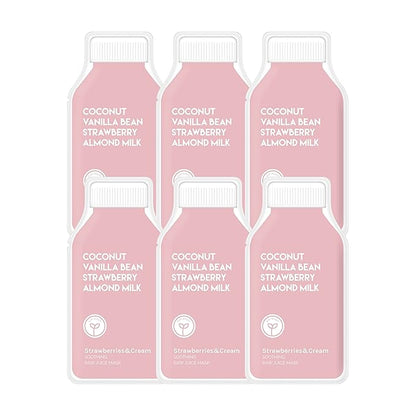 ESW Beauty Strawberries & Cream - Soothing Raw Juice Face Mask (6-Pack) - Calming with Coconut, Vanilla Bean, Almond Milk & Strawberry for Sensitive Skin - Reduces Redness & Nourishes