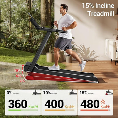 Treadmills for Home, 15% Incline Treadmill, Folding Treadmill Filpped Screen and Heart Rate Sensor, 3.0HP Quiet Brushless Dual Cushion System, 300lbs Weight Capacity