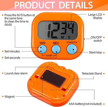 24 Pieces Digital Kitchen Timer Magnetic Timers for Classroom Bulk On/Off Switch Minute Second Count up Countdown Big LCD Display Loud Alarm for Exercise Cook Baking Teacher Kids(Pink, Orange)