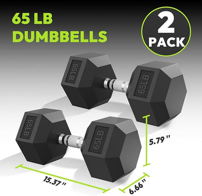 Hex Dumbbell 40-125 lb, Rubber Encased Exercise & Fitness Dumbbells, Hand Weight for Strength Training