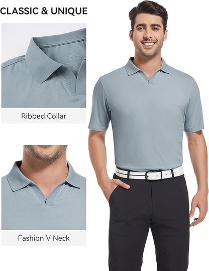 Esabel.C Jacquard Golf Shirts for Men Moisture Wicking Short Sleeve Performance Dry Fit Active Mens Polo Shirts