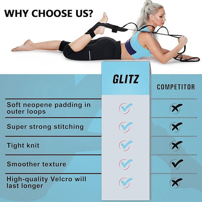 Foot and Calf Fascia Stretcher for Plantar Fasciitis, Physiotherapy Stretching Strap, Yoga Stretch Strap Improves Strength and Relief to Heel Spurs, Calf, Thigh and Hip (Black)