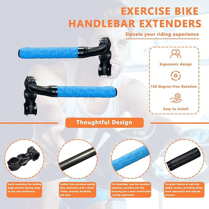 Handlebar Extender for Peloton Indoor Exercise Bikes, 1 Pair of Ultimate Handlebar Extension of Peloton Accessories (Bull-horn (with Blue Tapes))