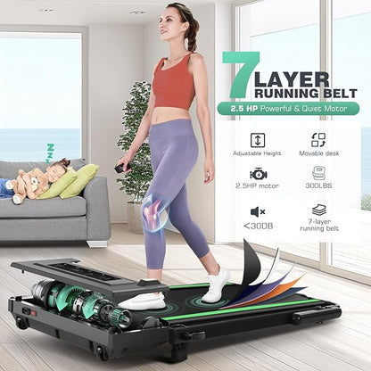Walking Pad Treadmill with Desk Workstation,3.0 HP Foldable Treadmills with 12% Incline & Handle Bar,300lbs Capacity,2s Folding,Ultra-Quiet,Small/Compact Under Desk Treadmills for Home Ofiice