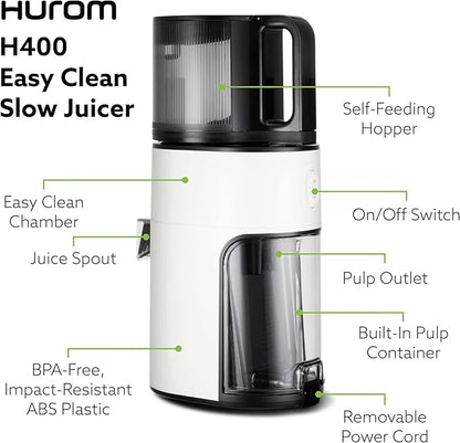 Hurom H400 Cold Press Juicer Machine, Award Winning Masticating Slow Juicer, Easy to Clean, Strainer & Hands Free with Self Feeding, Wide Mouth Hopper, Easy Assembly (Two-Tone Beige)