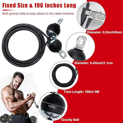 196In Home Gym Replacement Cable, Fix Fitness Pulley Cable with 2 Gravity Ball 5mm Gym Pulley Rope for Exercise Machine