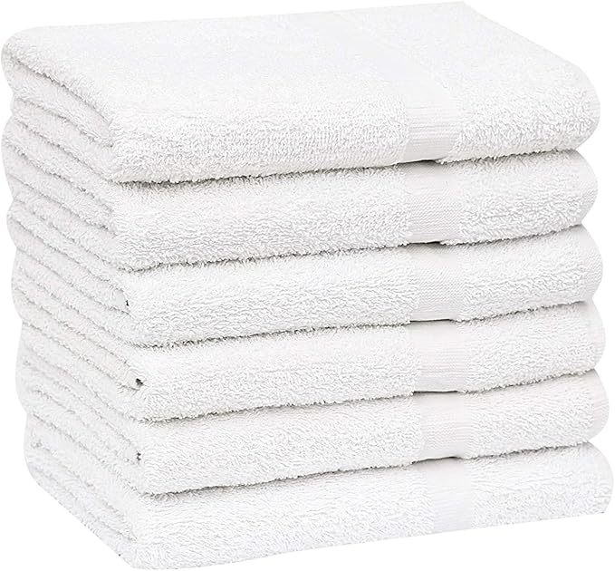 GOLD TEXTILES 12 Pcs New White (20x40 Inches) Cotton Blend Terry Bath Towels Salon/Gym Towels Light Weight Fast Drying