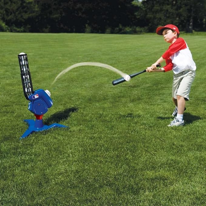 Franklin Sports Baseball Pitching Machine - Adjustable Baseball Hitting & Fielding Practice Machine For Kids - with 6 Baseballs - Great For Practice,Blue, Small