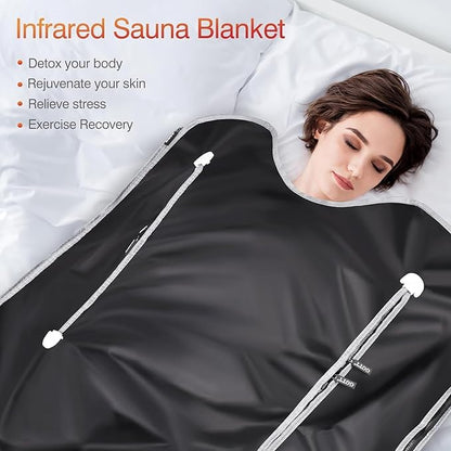 Infrared Sauna Blanket-Sauna Blanket for Home Use, Portable Design for Relaxation and Detoxification Highest 176℉, 20-60 Minutes Timer (Deep Black)