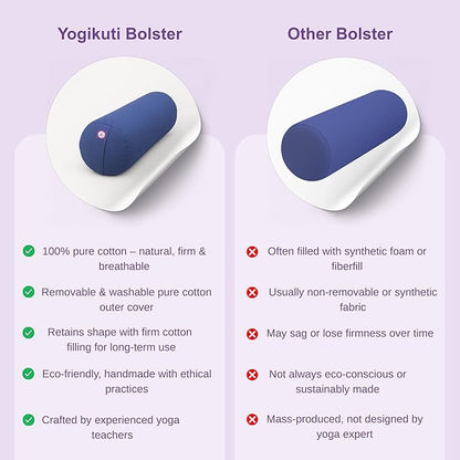 Yogikuti Iyengar Yoga Bolster for Restorative Yoga and Meditation – Lightweight Cotton Support Pillow with Handle for Easy Carry, Versatile for Pose Modification, Balance, Back Relief, and Relaxation