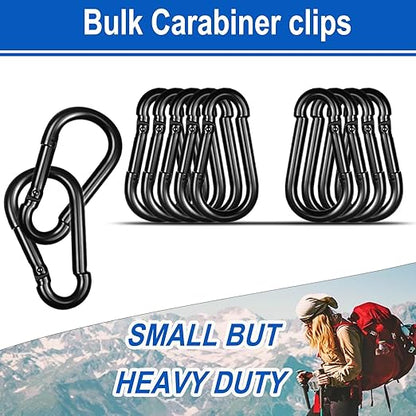 20PCS M5 Black Carabiner Clip, 3/16Inch Snap Hook Quick Link Small Clips, 2'' Spring Carabiner Link Buckle for Fishing Camping Hammock Dog Leashes-220LBS Holding Capacity