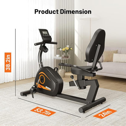 Recumbent Exercise Bike, Stationary Bikes for Home Magnetic Recumbent Bike with Adjust Seat for Adults Seniors, 300LB Capacity & 8-level Resistance, LCD Monitor and Heart Rate Handle