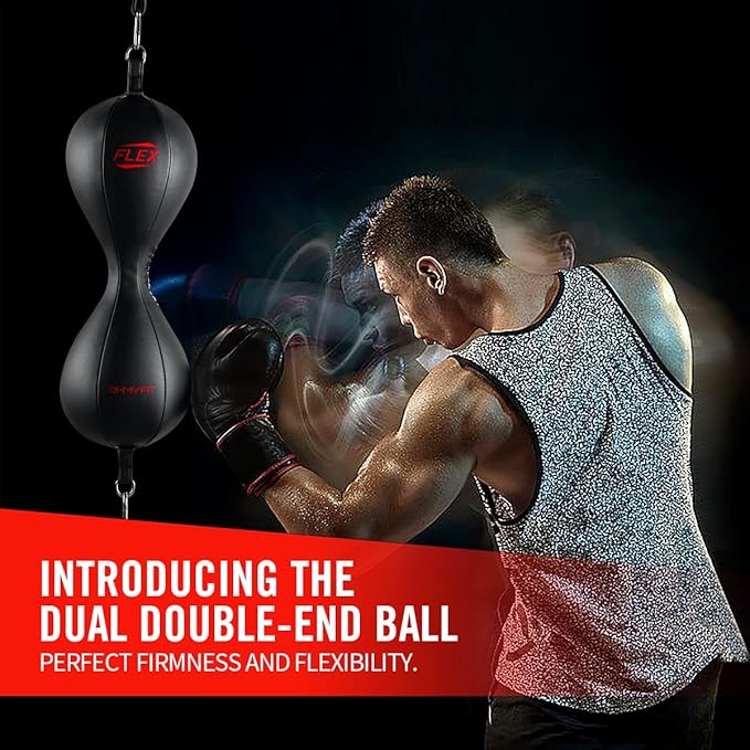 Flex Double End Punching Bag - Bungee Cords w/Special Flex Adjustable System - Durable Bladder Speed Bag - Boxing Training Equipment for Adults - Home Gym Accessories