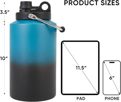 Kerilyn Insulated Gallon Jug with Handle, One Gallon, 128oz Stainless Steel, Large Double Vacuum Water Bottle for Hot & Cold Drinks, Wide Mouth, Sweat Proof, Great for Travel, Camping, Blue Gradient