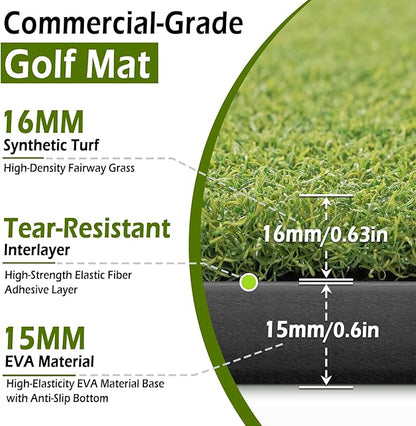Golf Mat 31mm, 5x4ft/5x5ft Golf Hitting Mats for Practice Outdoor Indoor, High-Elasticity Artificial Turf Mat for Garage Simulator Chipping Driving Training