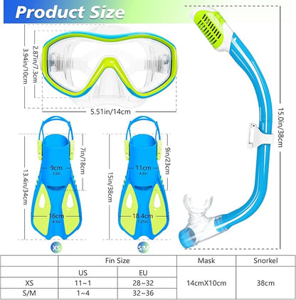 GoseWave Snorkeling Gear for Kids, Kids Snorkel Set for Ages 5-15, Anti-Fog Diving Mask and Dry Top Snorkel Set, Unisex Swimming Goggles with Nose Cover